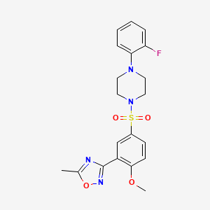 molecular formula C20H21FN4O4S B7712925 3-(5-((4-(2-fluorophenyl)piperazin-1-yl)sulfonyl)-2-methoxyphenyl)-5-methyl-1,2,4-oxadiazole 