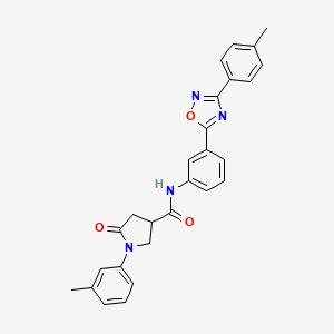 molecular formula C27H24N4O3 B7712929 5-oxo-1-(m-tolyl)-N-(3-(3-(p-tolyl)-1,2,4-oxadiazol-5-yl)phenyl)pyrrolidine-3-carboxamide 