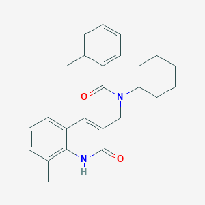 molecular formula C25H28N2O2 B7712973 N-cyclohexyl-N-((2-hydroxy-8-methylquinolin-3-yl)methyl)-2-methylbenzamide 
