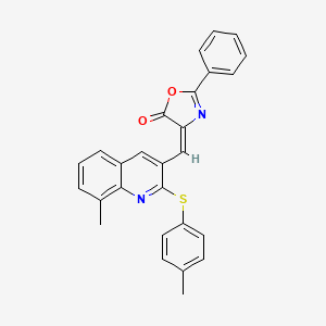 molecular formula C27H20N2O2S B7713046 (E)-4-((8-methyl-2-(p-tolylthio)quinolin-3-yl)methylene)-2-phenyloxazol-5(4H)-one 