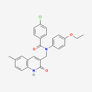 molecular formula C26H23ClN2O3 B7713048 4-chloro-N-(4-ethoxyphenyl)-N-((2-hydroxy-6-methylquinolin-3-yl)methyl)benzamide 