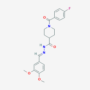 molecular formula C22H24FN3O4 B7713062 (E)-N'-(3,4-dimethoxybenzylidene)-1-(4-fluorobenzoyl)piperidine-4-carbohydrazide 