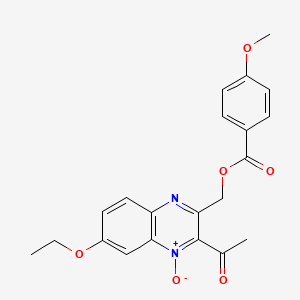 molecular formula C21H20N2O6 B7713343 2-acetyl-7-ethoxy-3-(((4-methoxybenzoyl)oxy)methyl)quinoxaline 1-oxide 