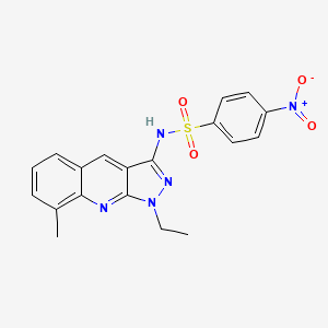 molecular formula C19H17N5O4S B7713368 N-(1-ethyl-8-methyl-1H-pyrazolo[3,4-b]quinolin-3-yl)-4-nitrobenzenesulfonamide 
