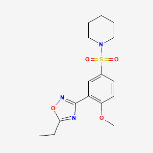 molecular formula C16H21N3O4S B7713489 5-ethyl-3-(2-methoxy-5-(piperidin-1-ylsulfonyl)phenyl)-1,2,4-oxadiazole 