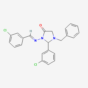 molecular formula C23H19Cl2N3O B7713511 (E)-1-benzyl-3-((3-chlorobenzylidene)amino)-2-(3-chlorophenyl)imidazolidin-4-one 