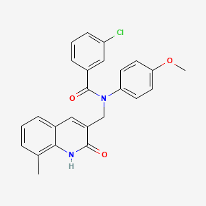 molecular formula C25H21ClN2O3 B7713537 3-chloro-N-((2-hydroxy-8-methylquinolin-3-yl)methyl)-N-(4-methoxyphenyl)benzamide 