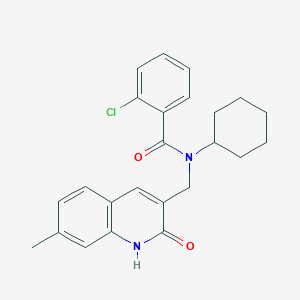 molecular formula C24H25ClN2O2 B7713633 2-chloro-N-cyclohexyl-N-((2-hydroxy-7-methylquinolin-3-yl)methyl)benzamide 