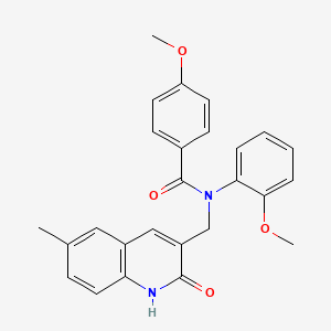 molecular formula C26H24N2O4 B7713640 N-((2-hydroxy-6-methylquinolin-3-yl)methyl)-4-methoxy-N-(2-methoxyphenyl)benzamide 