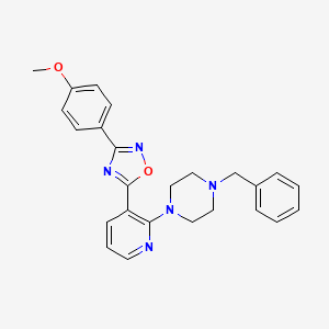 molecular formula C25H25N5O2 B7713661 5-(2-(4-benzylpiperazin-1-yl)pyridin-3-yl)-3-(4-methoxyphenyl)-1,2,4-oxadiazole 