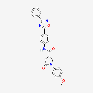 molecular formula C26H22N4O4 B7713689 1-(4-methoxyphenyl)-5-oxo-N-(4-(3-phenyl-1,2,4-oxadiazol-5-yl)phenyl)pyrrolidine-3-carboxamide 