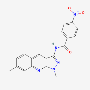 molecular formula C19H15N5O3 B7713691 N-(1,7-dimethyl-1H-pyrazolo[3,4-b]quinolin-3-yl)-4-nitrobenzamide 
