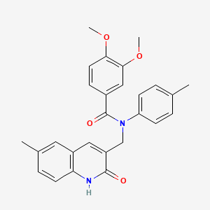 molecular formula C27H26N2O4 B7713797 N-((2-hydroxy-6-methylquinolin-3-yl)methyl)-3,4-dimethoxy-N-(p-tolyl)benzamide 