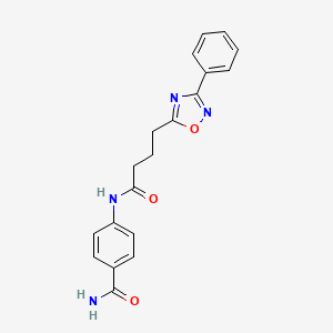 molecular formula C19H18N4O3 B7713798 4-(4-(3-phenyl-1,2,4-oxadiazol-5-yl)butanamido)benzamide 