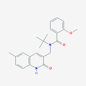 molecular formula C23H26N2O3 B7713842 N-(tert-butyl)-N-((2-hydroxy-6-methylquinolin-3-yl)methyl)-2-methoxybenzamide 