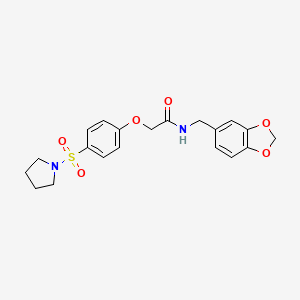 molecular formula C20H22N2O6S B7713855 N-(benzo[d][1,3]dioxol-5-ylmethyl)-2-(4-(pyrrolidin-1-ylsulfonyl)phenoxy)acetamide 