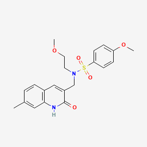 molecular formula C21H24N2O5S B7713865 N-((2-hydroxy-7-methylquinolin-3-yl)methyl)-4-methoxy-N-(2-methoxyethyl)benzenesulfonamide 