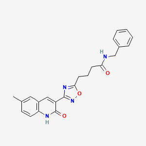 molecular formula C23H22N4O3 B7713900 N-benzyl-4-(3-(2-hydroxy-6-methylquinolin-3-yl)-1,2,4-oxadiazol-5-yl)butanamide 