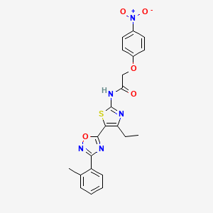 molecular formula C22H19N5O5S B7713937 N-(4-ethyl-5-(3-(o-tolyl)-1,2,4-oxadiazol-5-yl)thiazol-2-yl)-2-(4-nitrophenoxy)acetamide 