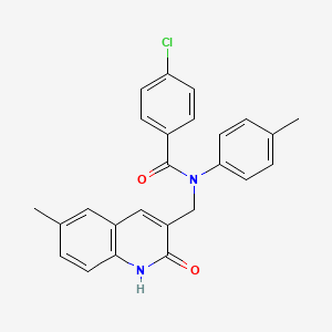 molecular formula C25H21ClN2O2 B7713949 4-chloro-N-((2-hydroxy-6-methylquinolin-3-yl)methyl)-N-(p-tolyl)benzamide 