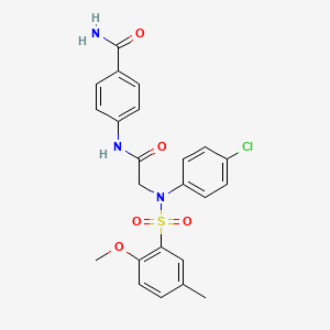 molecular formula C23H22ClN3O5S B7713990 4-[[2-(4-Chloro-N-(2-methoxy-5-methylphenyl)sulfonylanilino)acetyl]amino]benzamide CAS No. 827004-96-6