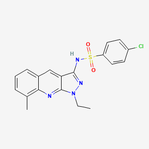 molecular formula C19H17ClN4O2S B7714005 4-chloro-N-(1-ethyl-8-methyl-1H-pyrazolo[3,4-b]quinolin-3-yl)benzenesulfonamide 