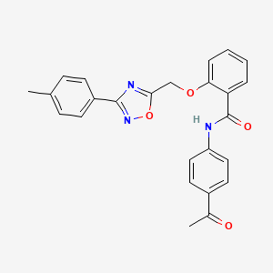 molecular formula C25H21N3O4 B7714117 N-(4-acetylphenyl)-2-((3-(p-tolyl)-1,2,4-oxadiazol-5-yl)methoxy)benzamide 