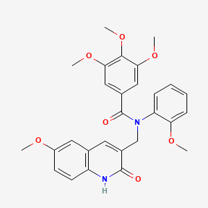 molecular formula C28H28N2O7 B7714119 N-((2-hydroxy-6-methoxyquinolin-3-yl)methyl)-3,4,5-trimethoxy-N-(2-methoxyphenyl)benzamide 