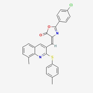 molecular formula C27H19ClN2O2S B7714143 (E)-2-(4-chlorophenyl)-4-((8-methyl-2-(p-tolylthio)quinolin-3-yl)methylene)oxazol-5(4H)-one 