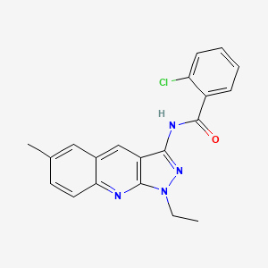 molecular formula C20H17ClN4O B7714347 2-chloro-N-(1-ethyl-6-methyl-1H-pyrazolo[3,4-b]quinolin-3-yl)benzamide 