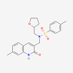 molecular formula C23H26N2O4S B7714383 N-((2-hydroxy-7-methylquinolin-3-yl)methyl)-4-methyl-N-((tetrahydrofuran-2-yl)methyl)benzenesulfonamide 