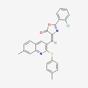 molecular formula C27H19ClN2O2S B7714427 (E)-2-(2-chlorophenyl)-4-((7-methyl-2-(p-tolylthio)quinolin-3-yl)methylene)oxazol-5(4H)-one 