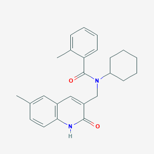molecular formula C25H28N2O2 B7714433 N-cyclohexyl-N-((2-hydroxy-6-methylquinolin-3-yl)methyl)-2-methylbenzamide 