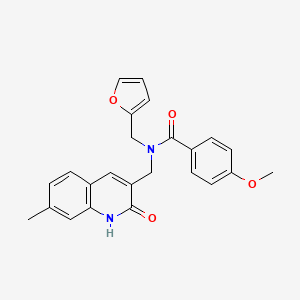 N-(furan-2-ylmethyl)-N-((2-hydroxy-7-methylquinolin-3-yl)methyl)-4-methoxybenzamide