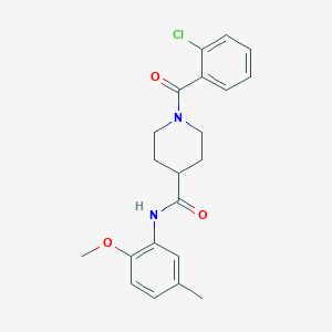 molecular formula C21H23ClN2O3 B7714524 1-(2-chlorobenzoyl)-N-(2-methoxy-5-methylphenyl)piperidine-4-carboxamide 