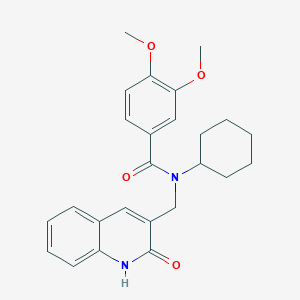 molecular formula C25H28N2O4 B7714552 N-cyclohexyl-N-((2-hydroxyquinolin-3-yl)methyl)-3,4-dimethoxybenzamide 