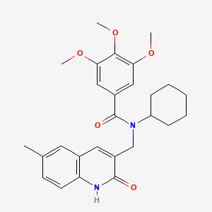 molecular formula C27H32N2O5 B7714570 N-cyclohexyl-N-((2-hydroxy-6-methylquinolin-3-yl)methyl)-3,4,5-trimethoxybenzamide 