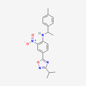 molecular formula C20H22N4O3 B7714605 4-(3-isopropyl-1,2,4-oxadiazol-5-yl)-2-nitro-N-(1-(p-tolyl)ethyl)aniline 