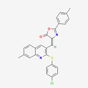 molecular formula C27H19ClN2O2S B7714793 (E)-4-((2-((4-chlorophenyl)thio)-7-methylquinolin-3-yl)methylene)-2-(p-tolyl)oxazol-5(4H)-one 