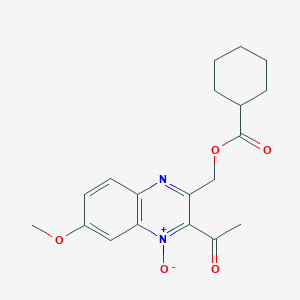 molecular formula C19H22N2O5 B7714799 2-acetyl-3-(((cyclohexanecarbonyl)oxy)methyl)-7-methoxyquinoxaline 1-oxide 