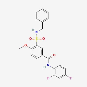 molecular formula C21H18F2N2O4S B7714887 N-benzyl-2-methoxy-5-(1,2,3,4-tetrahydroisoquinoline-2-carbonyl)benzene-1-sulfonamide 