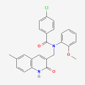 molecular formula C25H21ClN2O3 B7714959 4-chloro-N-((2-hydroxy-6-methylquinolin-3-yl)methyl)-N-(2-methoxyphenyl)benzamide 