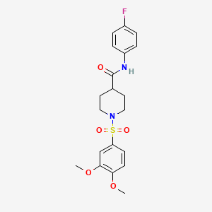 molecular formula C20H23FN2O5S B7715039 1-((3,4-dimethoxyphenyl)sulfonyl)-N-(4-fluorophenyl)piperidine-4-carboxamide 