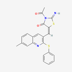 molecular formula C22H17N3O2S2 B7715063 (E)-3-acetyl-2-imino-5-((7-methyl-2-(phenylthio)quinolin-3-yl)methylene)thiazolidin-4-one 