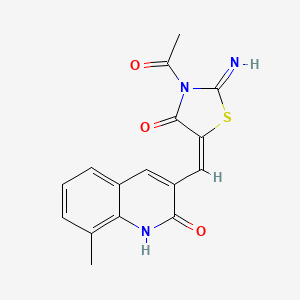 molecular formula C16H13N3O3S B7715077 (E)-3-acetyl-5-((2-hydroxy-8-methylquinolin-3-yl)methylene)-2-iminothiazolidin-4-one 
