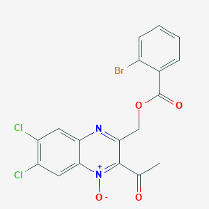 molecular formula C18H11BrCl2N2O4 B7715096 2-acetyl-3-(((2-bromobenzoyl)oxy)methyl)-6,7-dichloroquinoxaline 1-oxide 