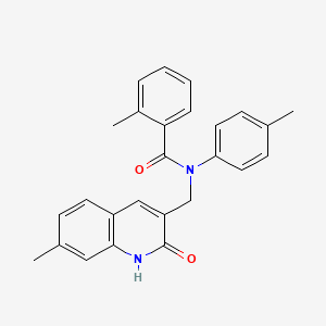 molecular formula C26H24N2O2 B7715104 N-((2-hydroxy-7-methylquinolin-3-yl)methyl)-2-methyl-N-(p-tolyl)benzamide 