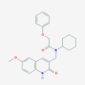 molecular formula C25H28N2O4 B7715198 N-cyclohexyl-N-((2-hydroxy-6-methoxyquinolin-3-yl)methyl)-2-phenoxyacetamide 