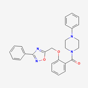 molecular formula C26H24N4O3 B7715207 (2-((3-phenyl-1,2,4-oxadiazol-5-yl)methoxy)phenyl)(4-phenylpiperazin-1-yl)methanone 