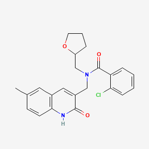 molecular formula C23H23ClN2O3 B7715329 2-chloro-N-((2-hydroxy-6-methylquinolin-3-yl)methyl)-N-((tetrahydrofuran-2-yl)methyl)benzamide 